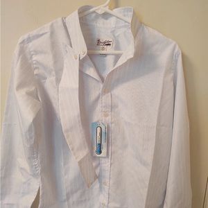 Sz 8 The Tailored Sportsman Coolmax Long Sleeve Show Shirt White W/ Blue Stripes